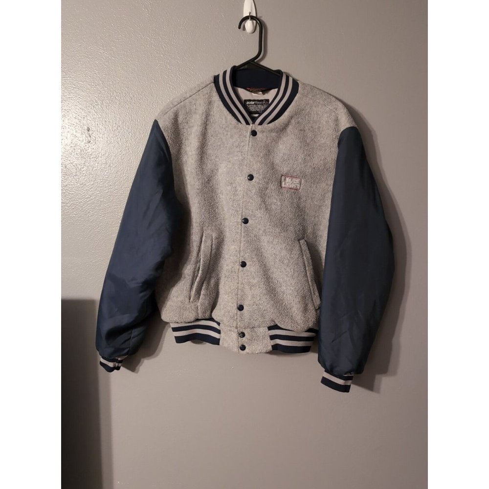 pla-jac dunbrooke Blue Gray Vintage Snap Button Jacket Bud Light Bomber Size L